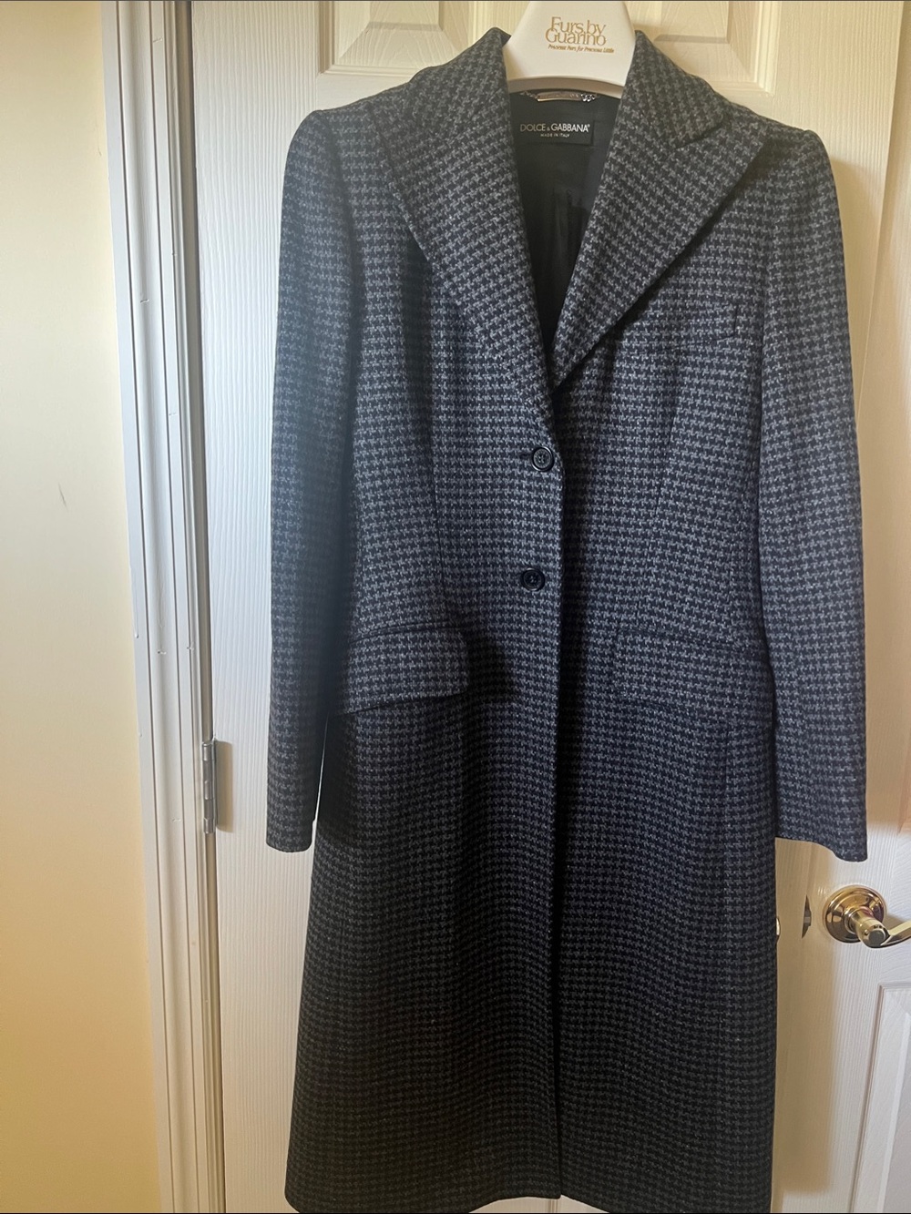 Dolce & Gabbana Black Houndstooth Long Trench Coat